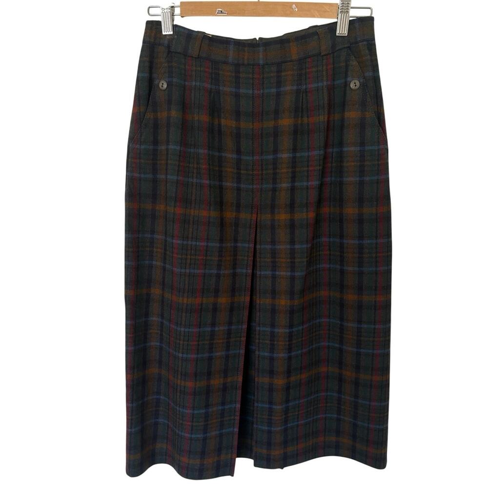 Vintage Euro Plaid Midi Skirt 100% Virgin Wool Dark Academia Cottagecore Germany